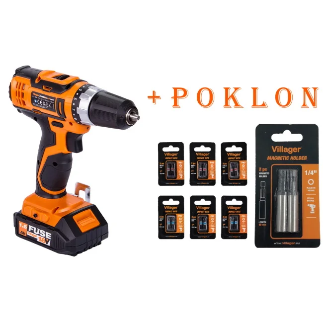 Villager Fuse akumulatorska bušilica/odvijač VLN 3220 (2BSC) 056357 + POKLON Villager Magnetni držač za bitove I nastavci 25mm (PH1/PH2/PH3/PZ1/PZ2/PZ3) Villager Fuse akumulatorska bušilica/odvijač VLN 3220 (2BSC) 056357 + POKLON Villager Magnetni držač za bitove I nastavci 25mm (PH1/PH2/PH3/PZ1/PZ2/PZ3)